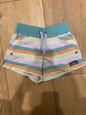 Patagonia Multicolor Striped Drawstring Shorts in Teal, Lavender & Orange